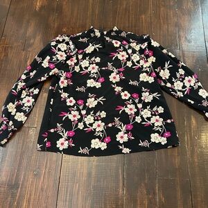 Sanctuary Black Floral Blouse with Pink Accents